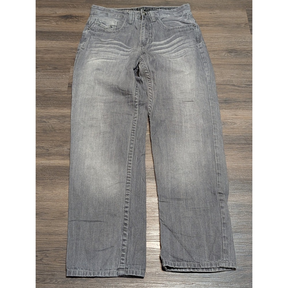 Ecko Unltd Mens Baggy Gray Jeans 32x32 Embroidered Y2K Streetwear Loose Denim